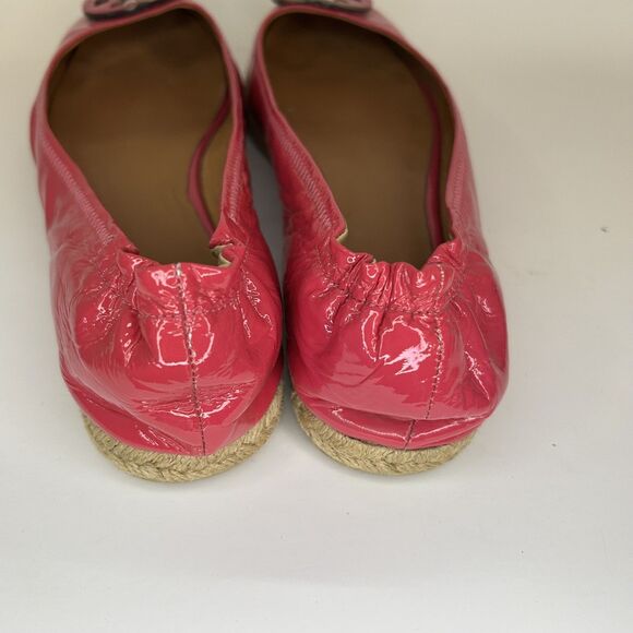 Tory Burch Reva Espadrille Ballet Flats Hot Pink Patent Leather Womens Size 10.5 - Picture 8 of 10